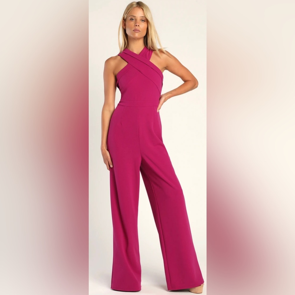 Lulu’s Criss-Cross Your Mind Purple Cross-Front Wide-Leg Jumpsuit